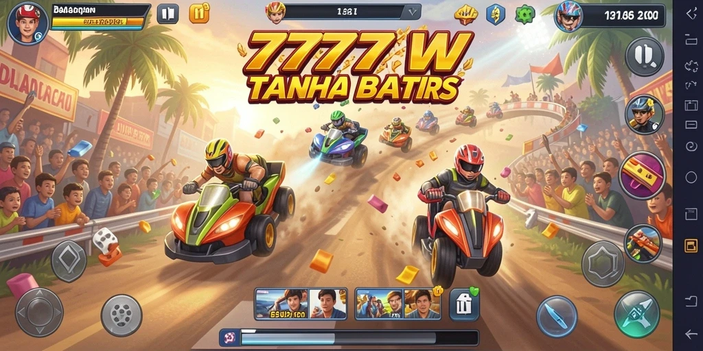 Screenshot gameplay 7777W menunjukkan aksi seru balapan di trek yang menantang.