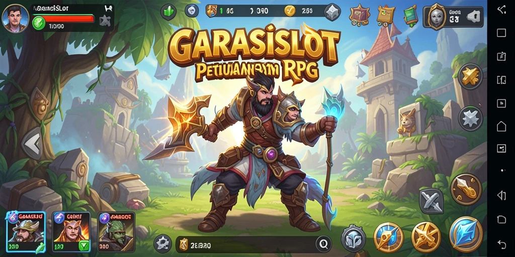 Tampilan gameplay <strong>GARASISLOT</strong> yang menampilkan pertempuran seru di dunia RPG.