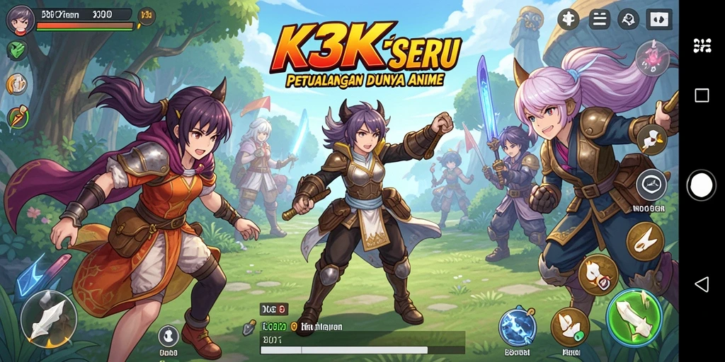 Screenshot gameplay K3K3 dengan aksi seru karakter anime.