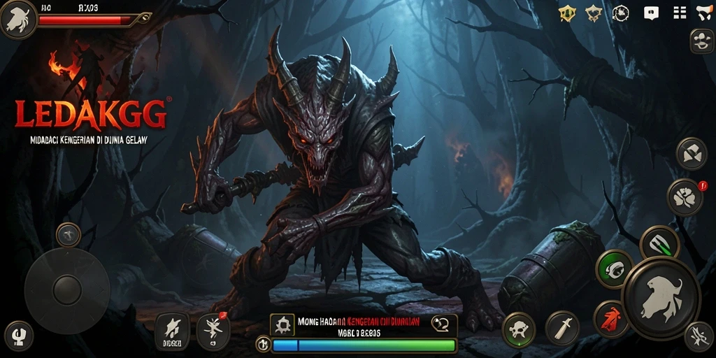 Tampilan gameplay LEDAKGG yang mencekam dan penuh misteri.