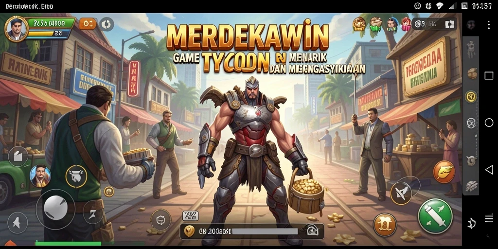 Screenshot utama MERDEKAWIN menampilkan gameplay Tycoon yang memukau.