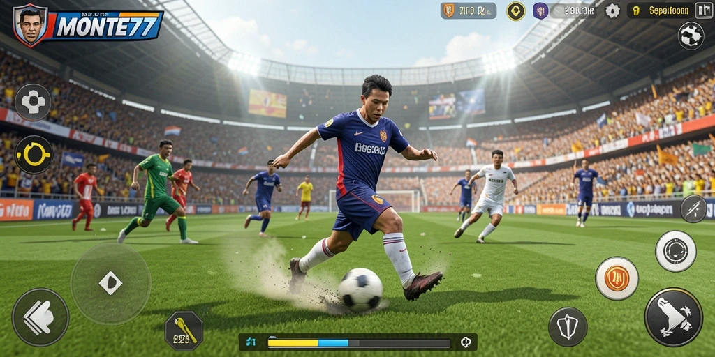 Tampilan gameplay seru MONTE77 dalam aksi sepak bola.
