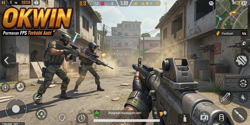 Screenshot gameplay OKWIN menampilkan aksi tembak-menembak yang seru.