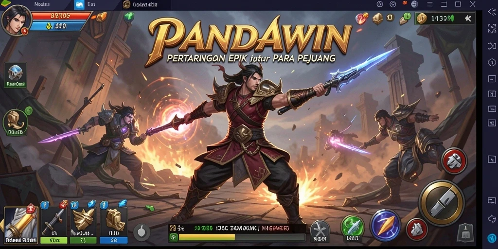 Screenshot dari gameplay <strong>PANDAWIN</strong> menampilkan karakter dalam pertempuran epik.