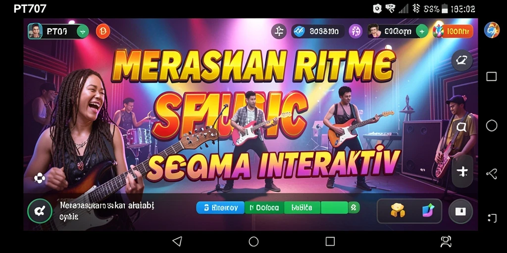 Screenshot menunjukkan gameplay seru dengan berbagai lagu dan tantangan.