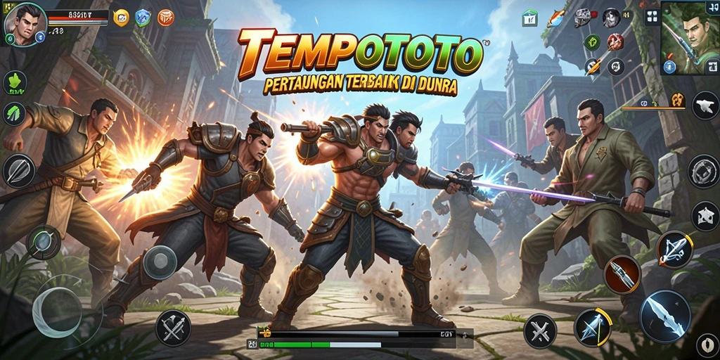 Screenshot gameplay TEMPOTOTO menampilkan pertarungan yang mendebarkan.