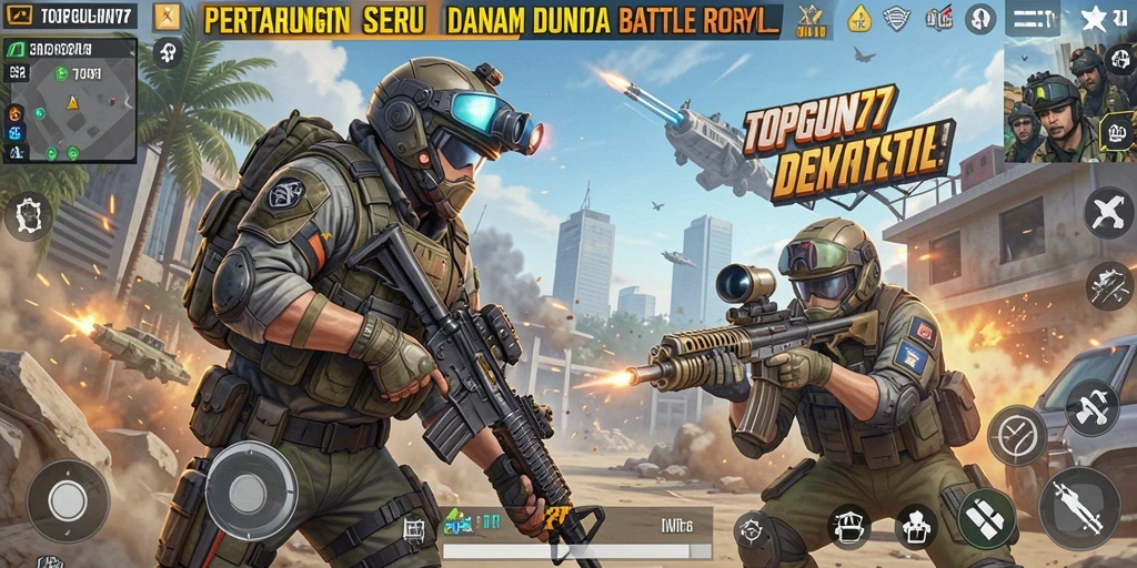 Screenshot gameplay epic dari TOPGUN77 dalam pertempuran Battle Royale
