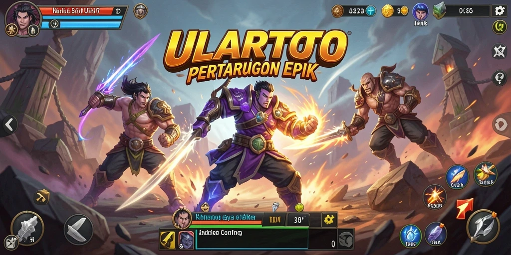 Gambaran utama gameplay ULARTOTO yang penuh aksi pertarungan.