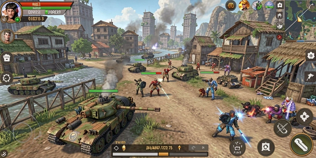 Screenshot menunjukkan pertempuran seru dalam V07 yang menguji strategi.