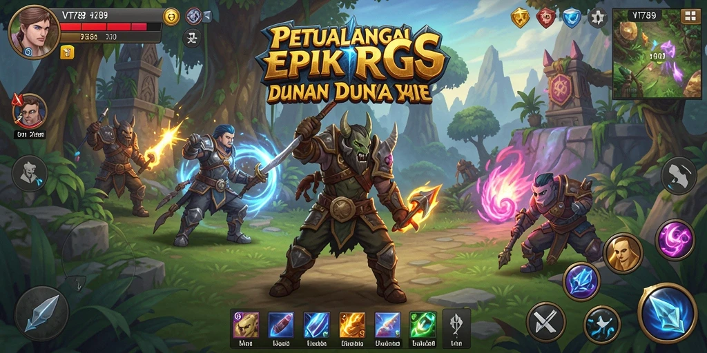 Screenshot gameplay VT789 menampilkan pertarungan epik di dunia RPG.